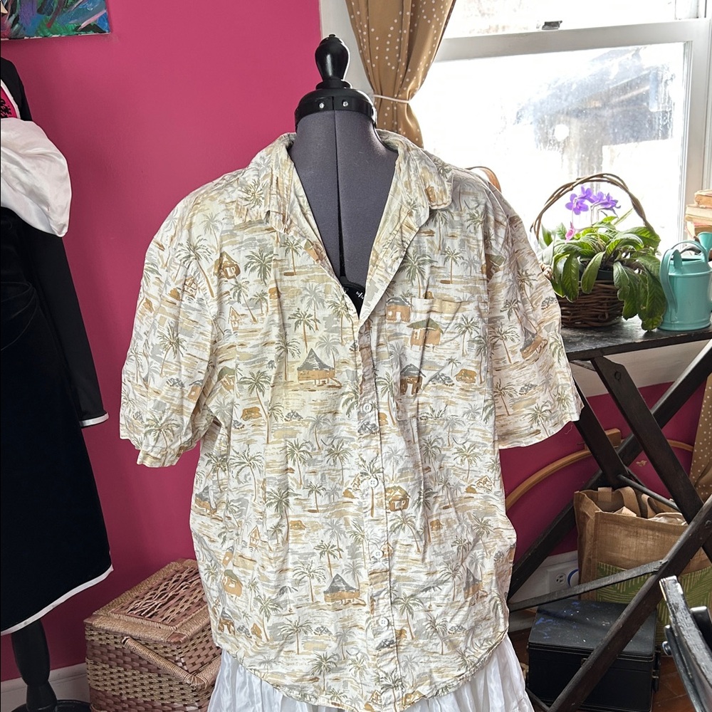 Island Vibes Cream and Brown Button Down Shirt